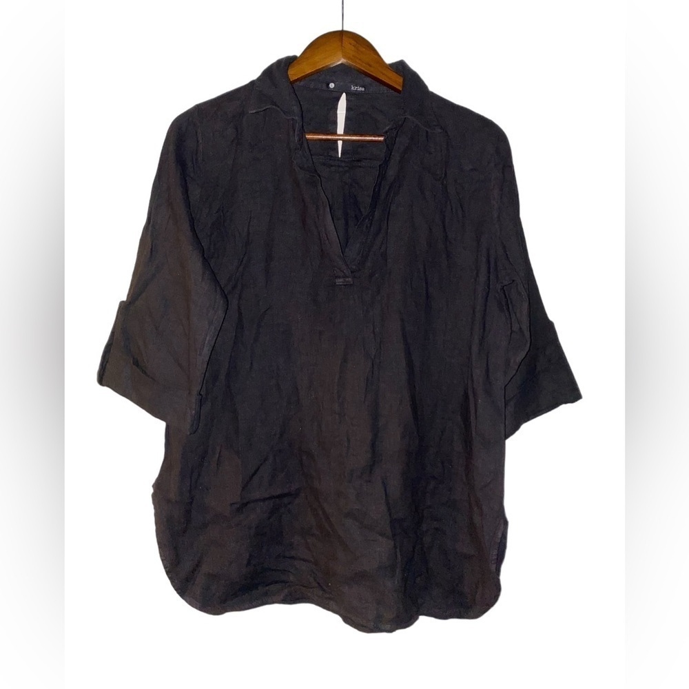Revolve x Krisa Linen Boxy Black Blouse Women L Pullover‎ Minimalist Lagenlook